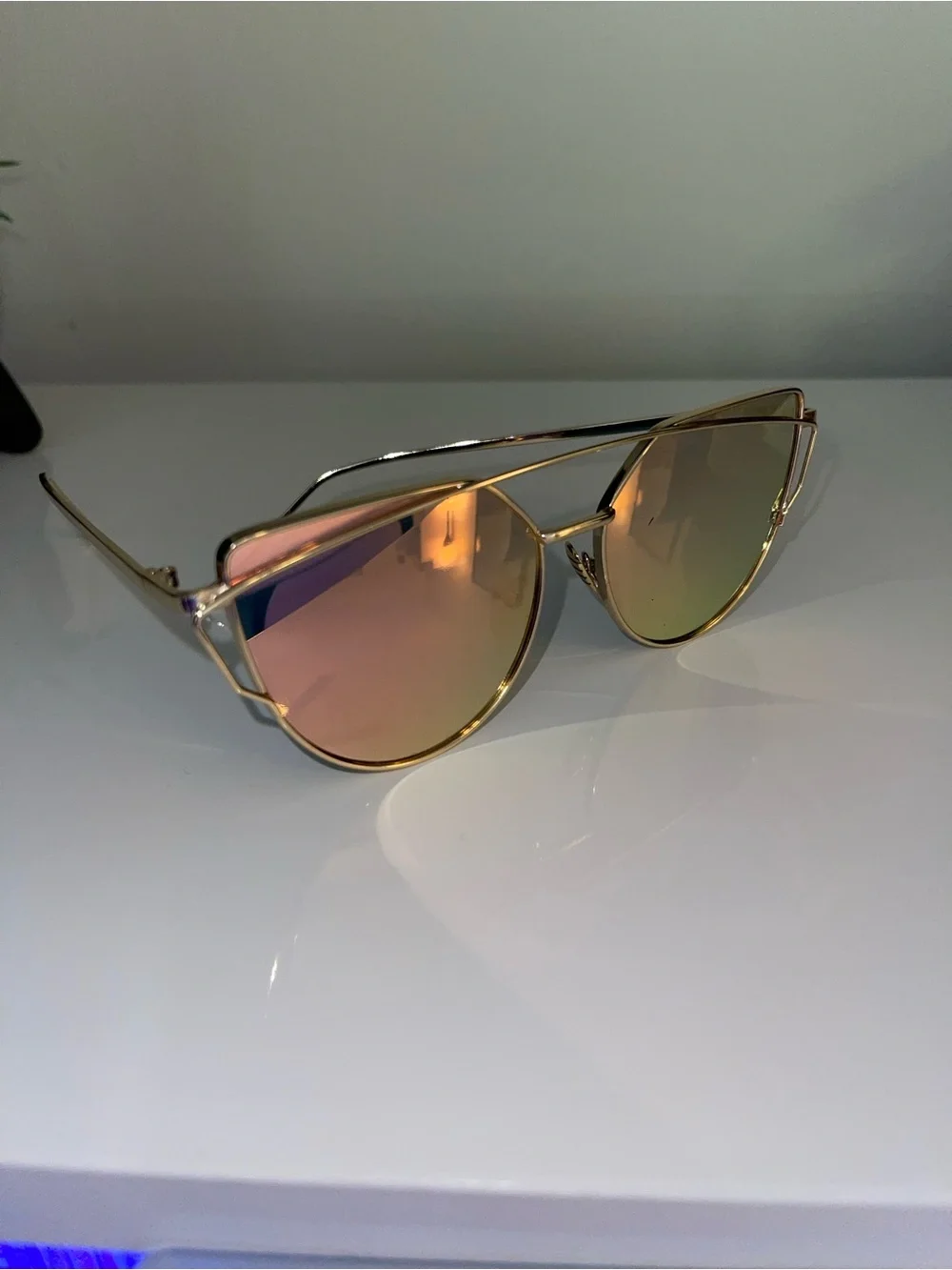 GLOWGLAM Gold Frame Pink-Gold Mirrored Women's Sunglasses